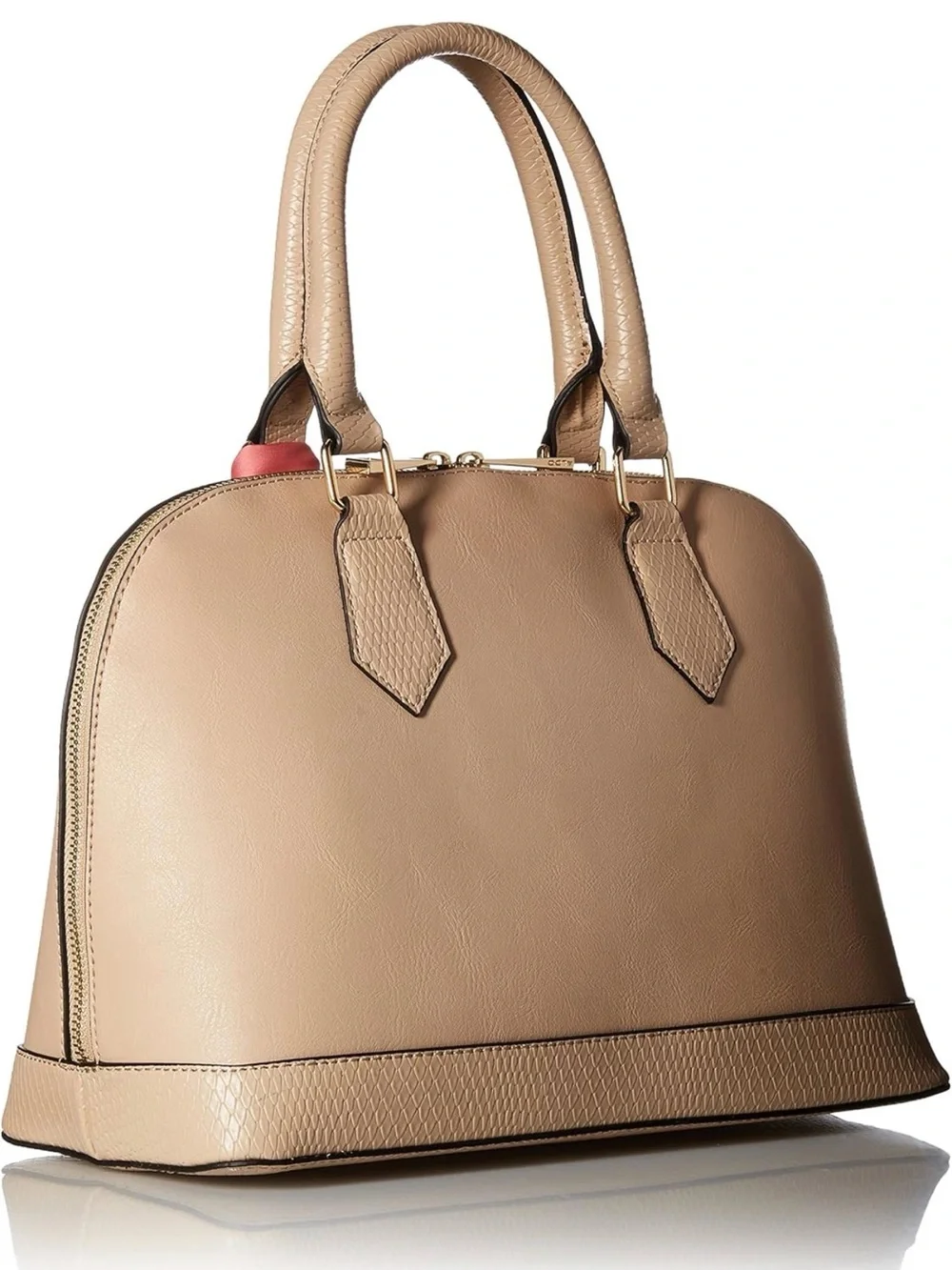 ALDO Beige Satchel with Coral Floral Scarf Accent